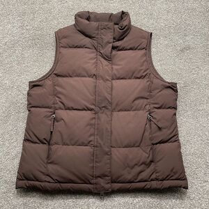LL Bean Vest Adult Medium Brown Goose Down Quilted Puffer Jacket Full Zip Ladies